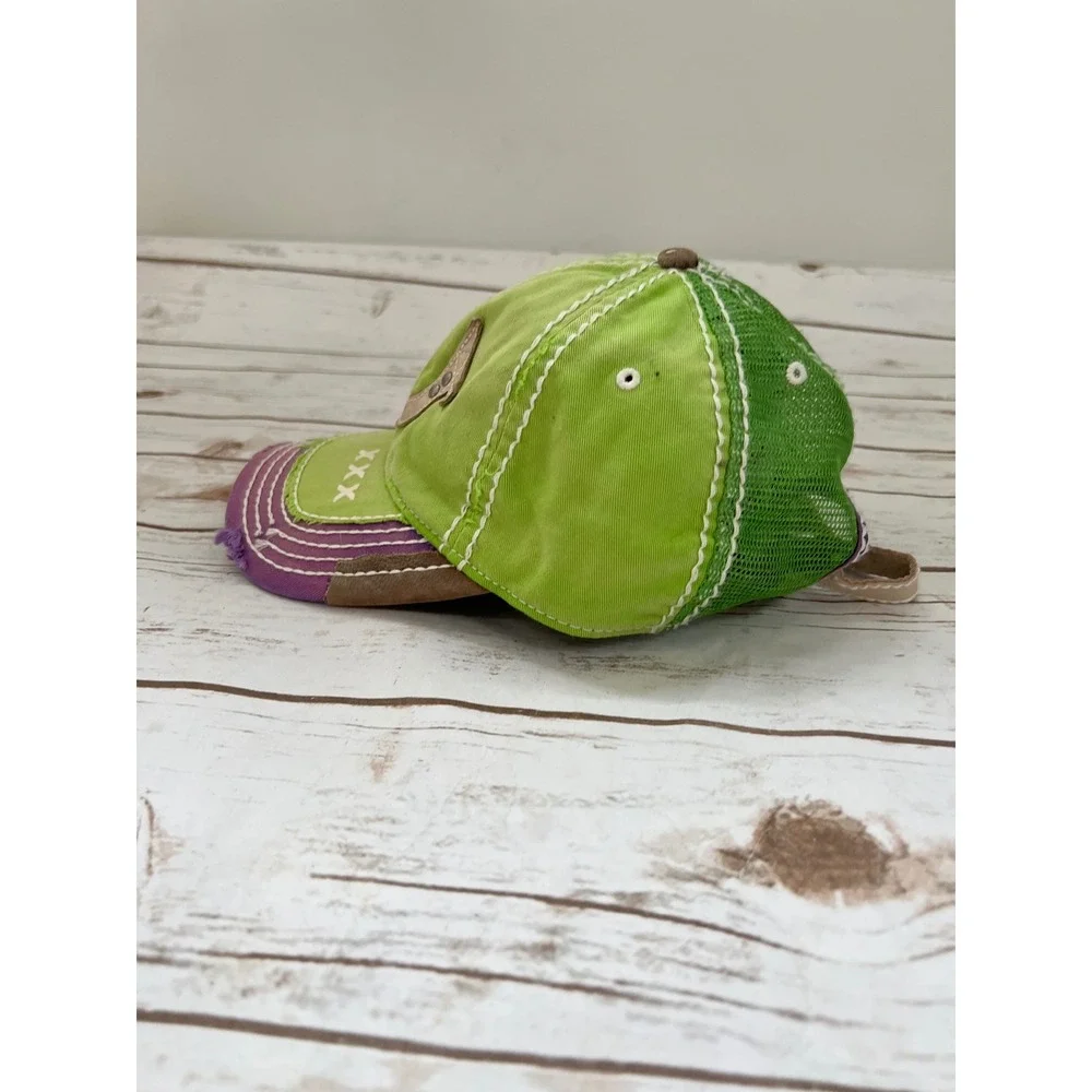 True Religion Trucker Hat Green Purple Distressed Horseshoe Logo OSFA
